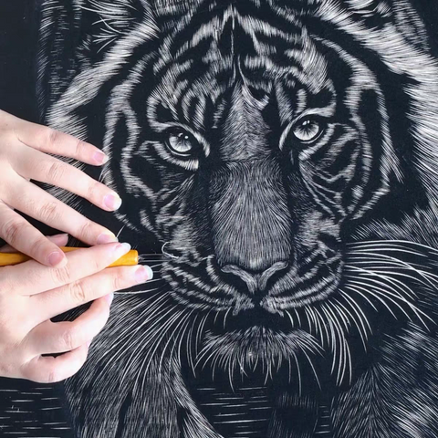 Walking Tiger Woodcut Print