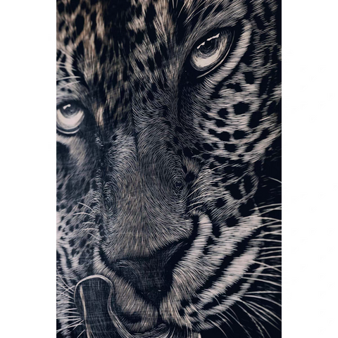Staring Leopard Woodcut Print