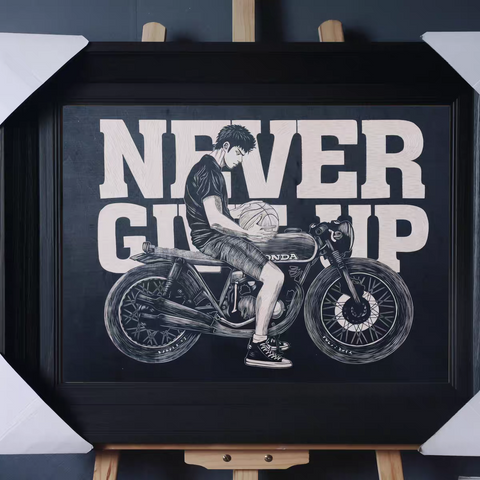 Never Give Up Woodcut Print