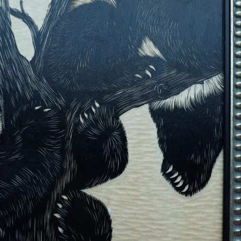 Playful Pandas Woodcut Print