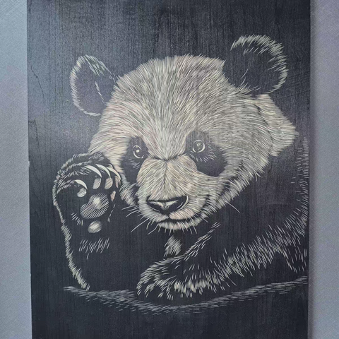 Playful Pandas Woodcut Print